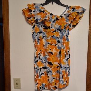 NWT Vero Moda Womans Yellow Floral Off The Shoulder Smocked Dress Sz S